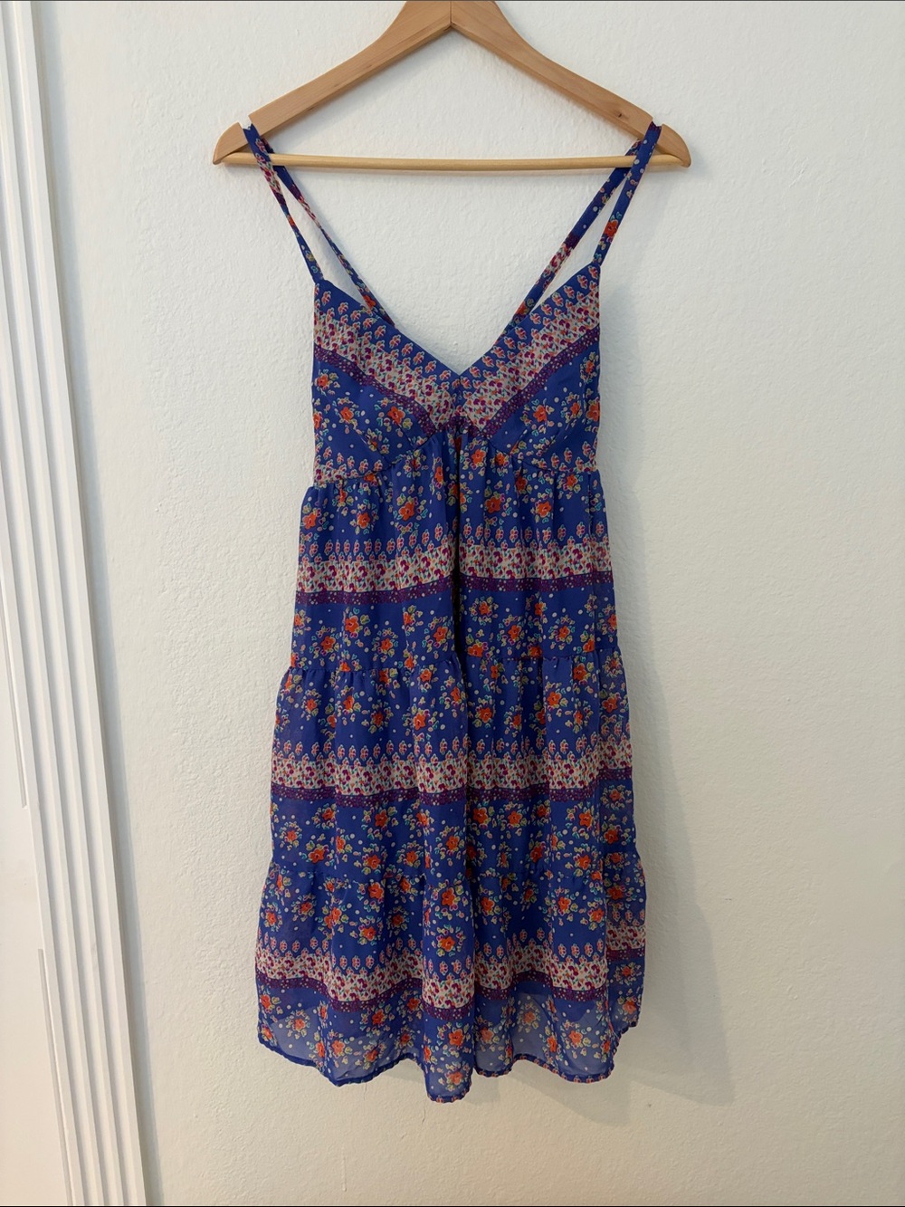 Mossimo Supply Co. Blue Floral Tiered Spaghetti-Strap Sundress